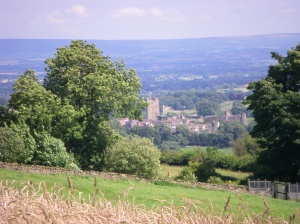 First glimpse of Richmond Castle from the trail 
